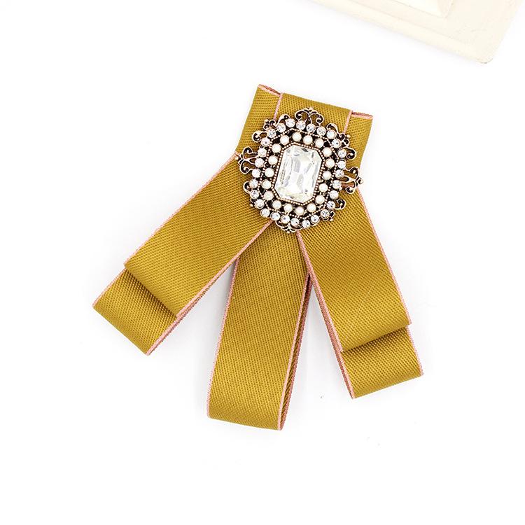 Vintage White Pearl Flower Brooch Corsage with Bow Tie Accent for Women - Fabric Pin TS83