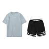 Lining Dazzling Star Print Round Neck Short Sleeve Striped Solid Color Comfortable Shorts Casual Sports Suit Unisex Suit AHSU969-1+YAPV001-1