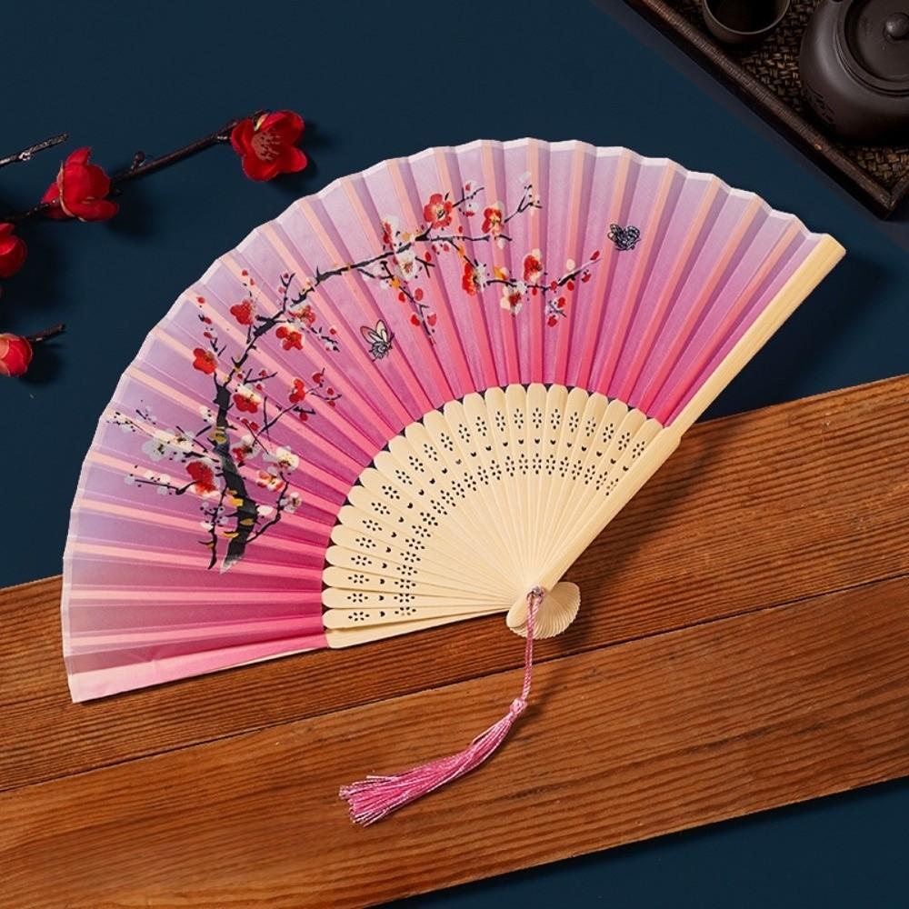 Chinese Style Bamboo Fan Butterfly Handheld Fan Dance Props Tassel Folding Fan Girl Gift