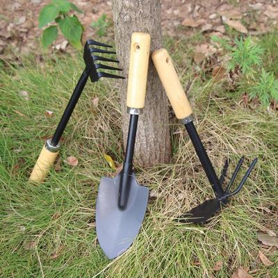 3-teiliges Gartenwerkzeug-Set mit Holzgriff: Schaufel, Hacke, Harke für Blumentöpfe
