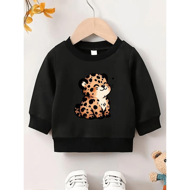 European Sizes Cute Little Leopard Print Design, Soft And Comfortable Thin Round-Neck Sweatshirt for Kids Aged 0-3 Years