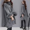 Coat Female Tide In The Fall and Winter Large Rabbit Hair Collar In The Long Tweed Coat Temperament Cape Shawl Hepburn Wind Tweed Large Size