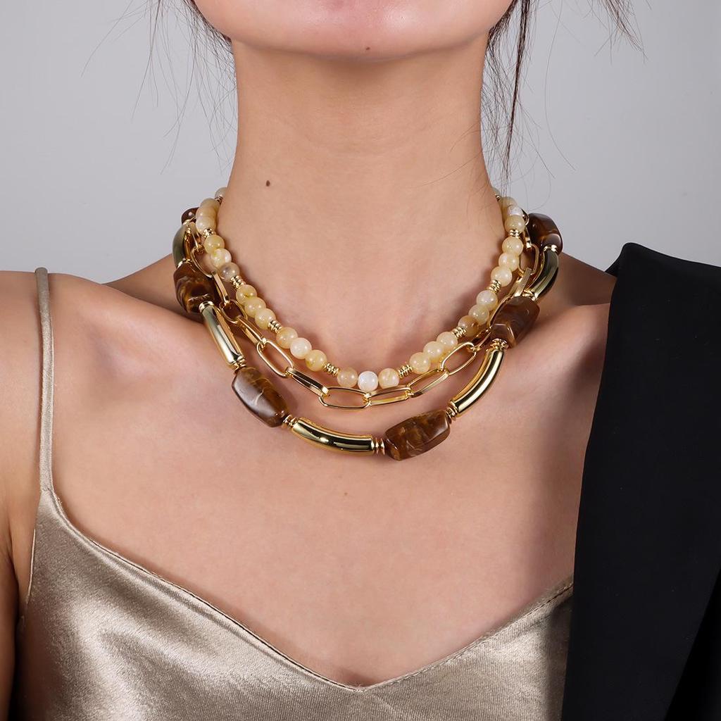 European & American Multi-Layer Geometric Beaded Necklace - Creative Design (NK27260)