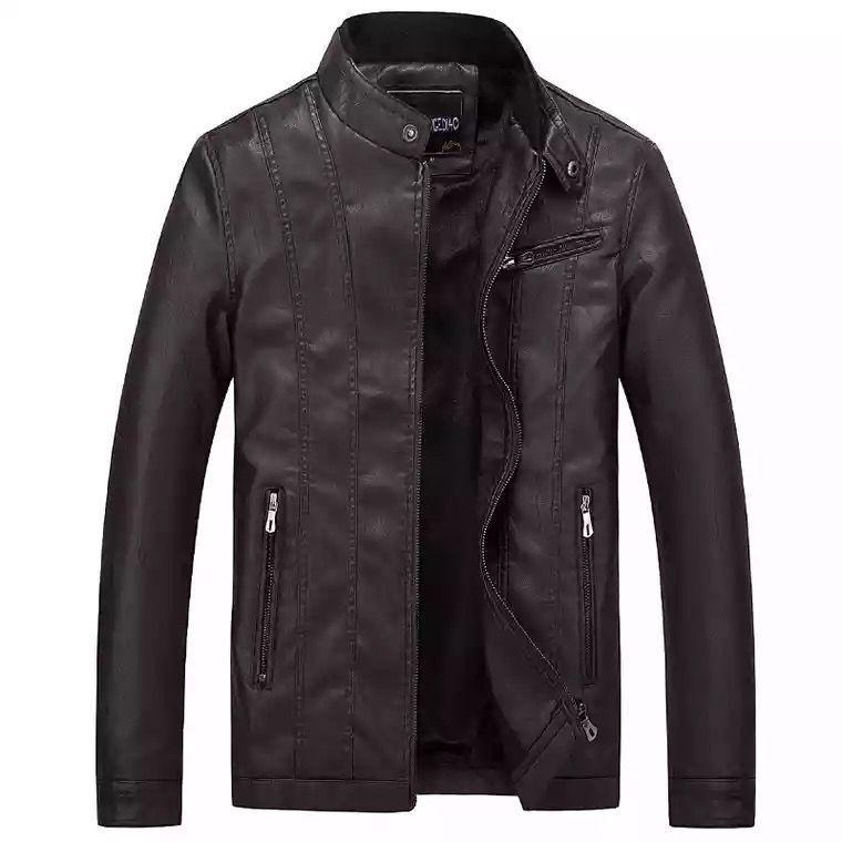 Spring youth straight hem red unhooded stand-up collar casual zipper digging bag autumn zipper leather jacket