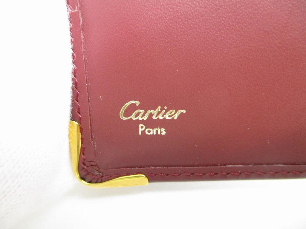 Authentieke Cartier Must de Cartier Bordeaux Leder Dubbelgevouwen Portemonnee #b079 Open doos