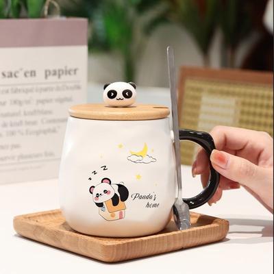 Roztomilý hrnek s pandou, roztomilé hrnky, kávové šálky, doprava zdarma, zdravý keramický hrnek s víčkem, lžičkou, personalizované dárky, hrnek na čaj, nádobí na pití
