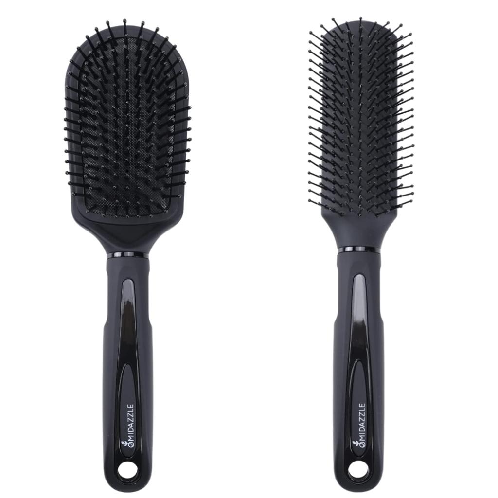 Midazzle Premium Cushioned and Flat Hair Brush for Men & Women - Pack of 2