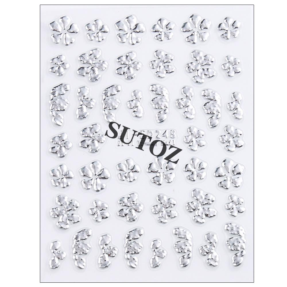 5D Рельефные Золотые и Серебряные Цветочные Наклейки для Ногтей с Полыми Кругами и Лепестками