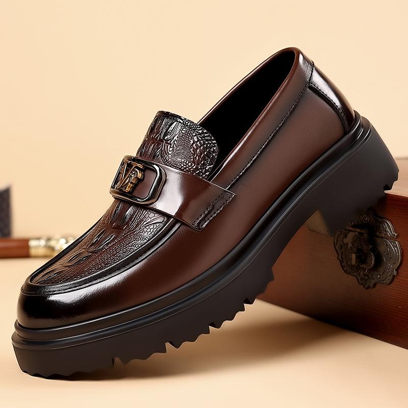 Foreign Trade Big Business Casual Leather Shoes Platform Crocodile Pattern Derby Shoes Men's Formal Leather Shoes British Driving Loafers