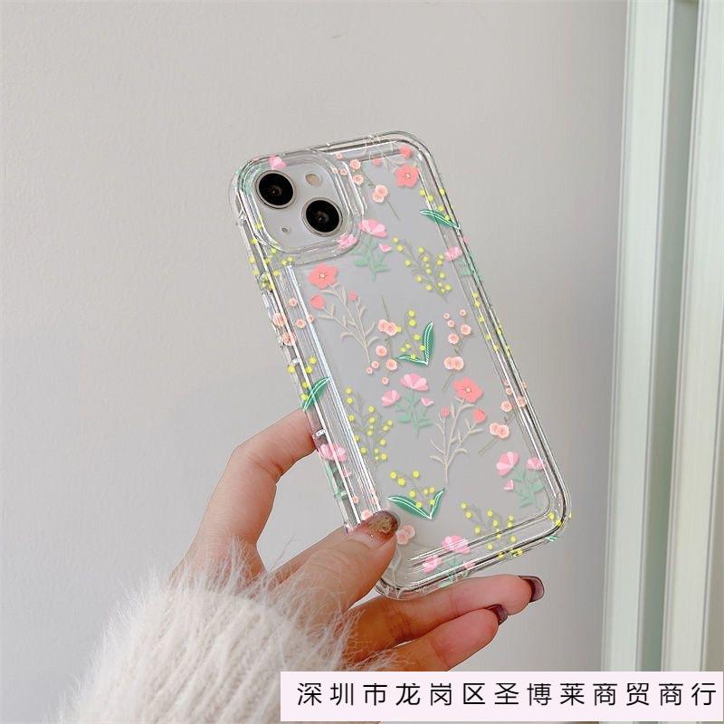 Summer atmosphere iPhone15promax mobile phone case Apple 14 transparent soft case 16 women's floral anti-drop cover
