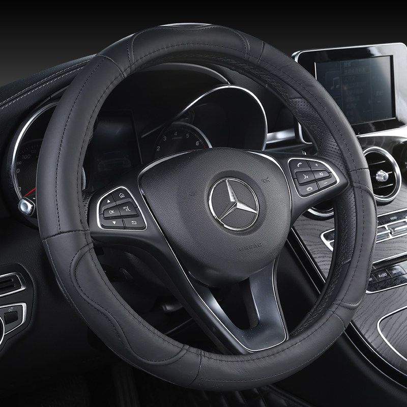 [First Layer Cowhide] Car Steering Wheel Cover, Suitable for All Seasons, Non-Slip, Wear-Resistant, Sweat-Absorbent, Stylish Genuine Leather Cover