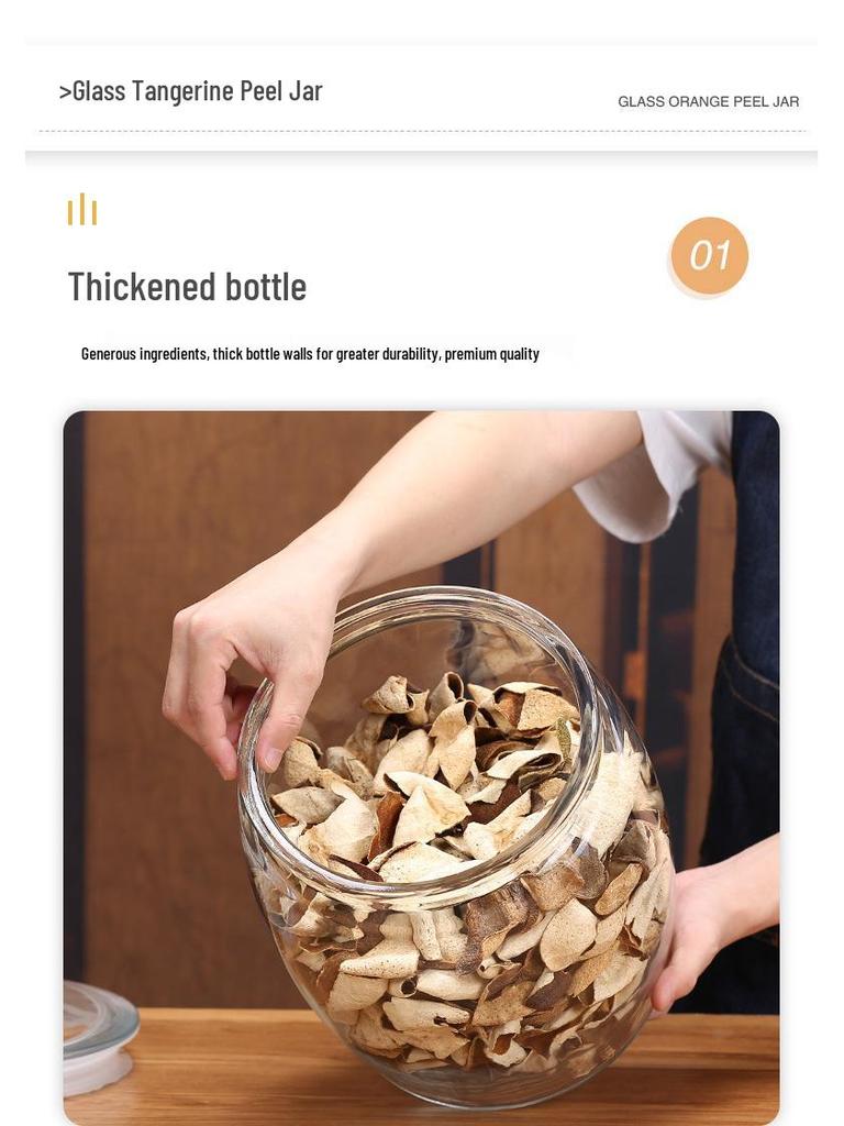 Large Glass Food-Grade Storage Jar for Dried Tangerine Peel and Tea Sealed for Freshness