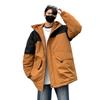 Winter new hooded feather tooling color matching fleece clothing fashionable versatile thickened warm and cold resistant couple jacket