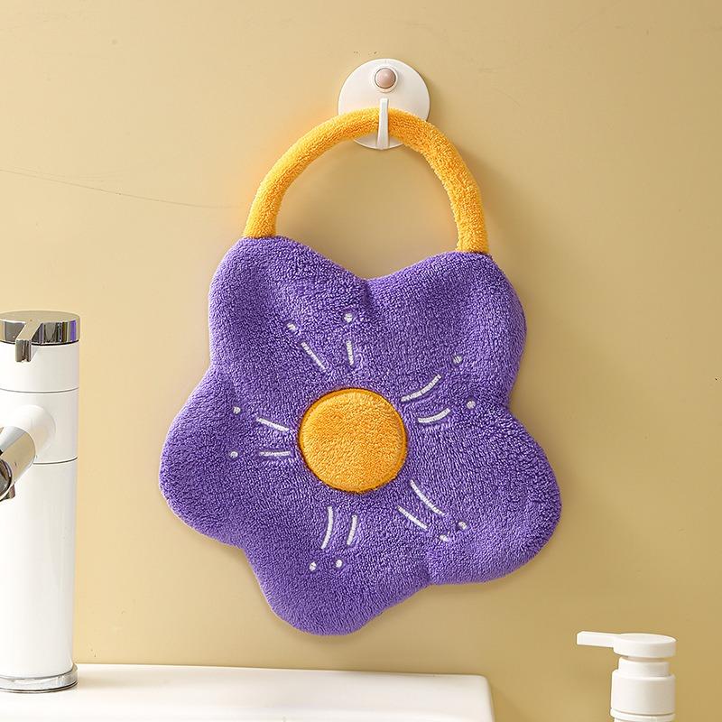 27x20cm Coral Velvet Embroidered Flower Shaped Towel Kids Kitchen Towel Handkerchief Towel Easy To Clean Kitchen Cloth Washcloth