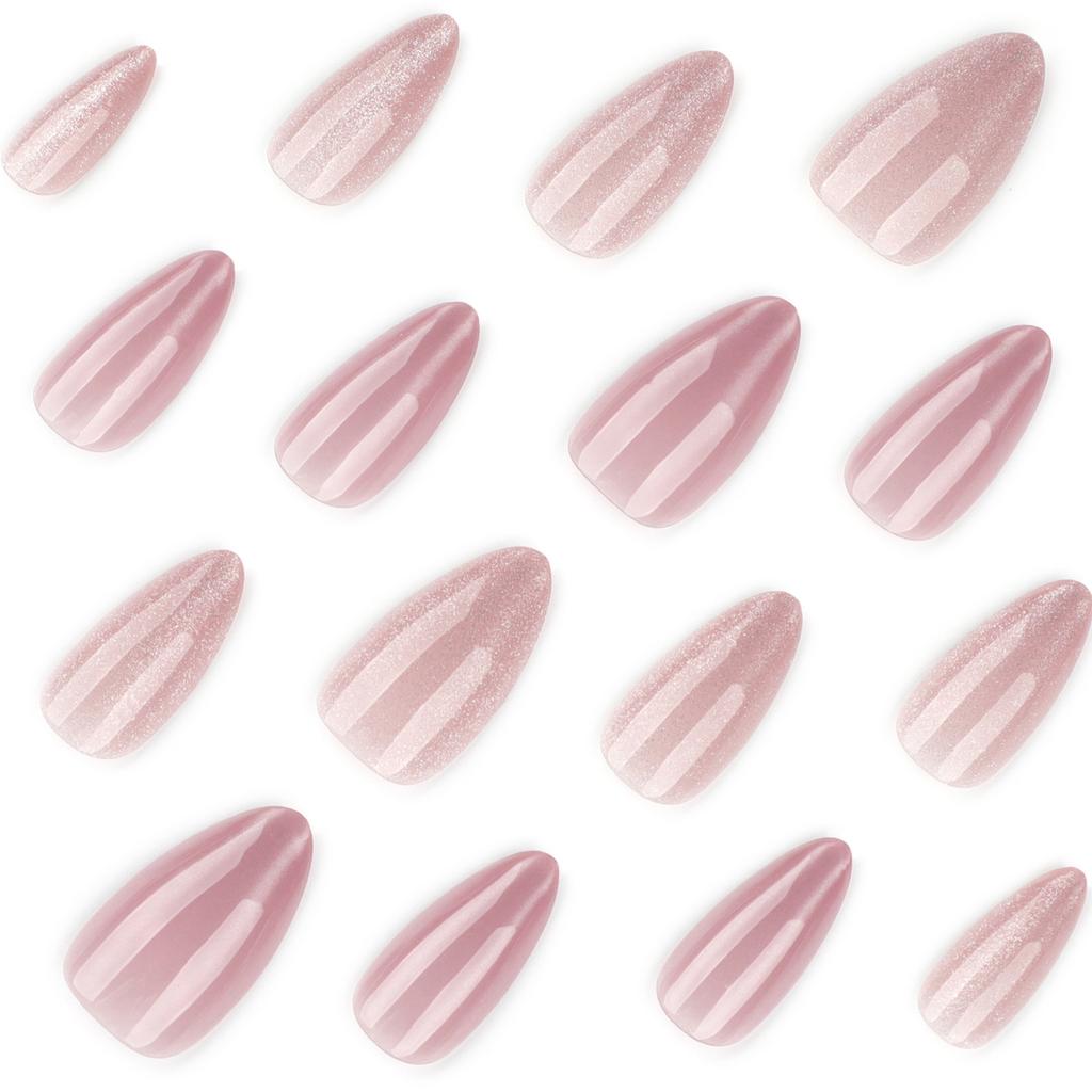 Naked pink cat's eye wearing nail art, simple hot-selling wearing nail piece, almond nail fake nail piece