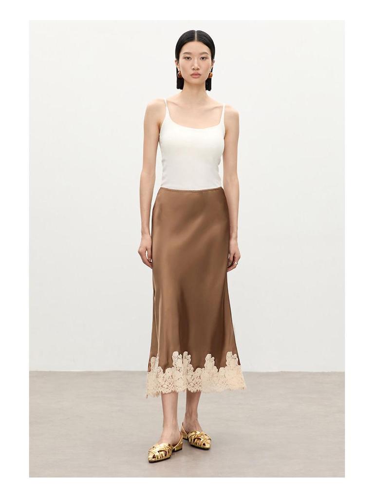 Elegancka damska długa spódnica z koronkowymi wstawkami z acetatu – 2026 Modny, przylegający do bioder design