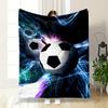 Soccer Balls with Black and White Patterns On Bright Swirling Neon Lines. for All Seasons Blanket Lunch Break Throw Gift