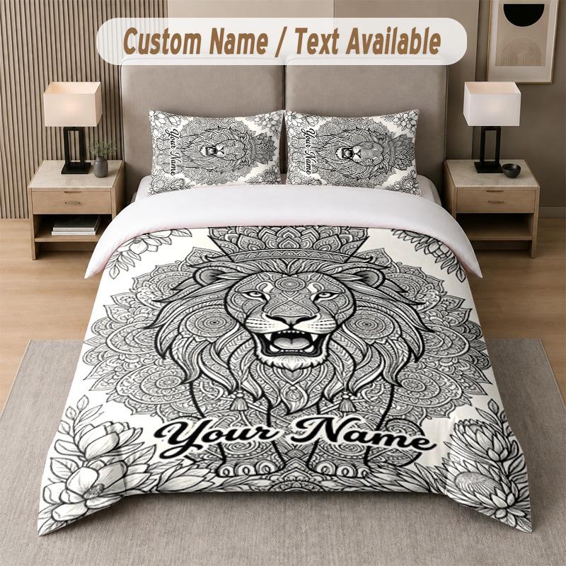 Lion Tiger Leopard Theme Custom Text Or Name 3Pcs Bedding Set 1 Flat Sheet & 2 Pillowcases Personalized Home Bedding