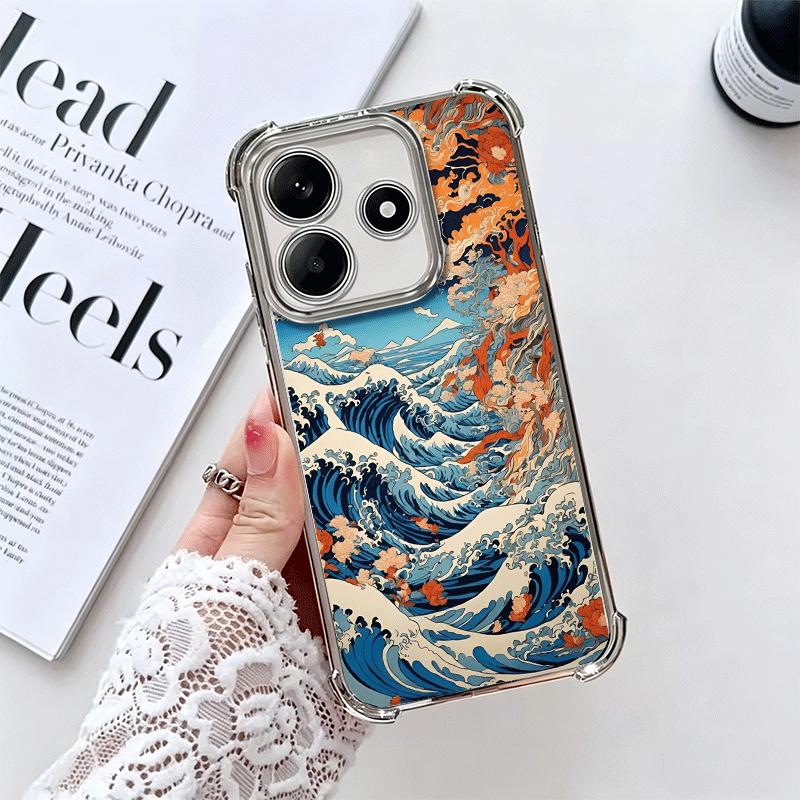 Japanese Wave Kanagawa Surfing Plating Phone Case For Xiaomi Redmi Note 14 15 Pro Plus 13 12 11 11S 11T 10 9S 9 5G Anti-Fall Air