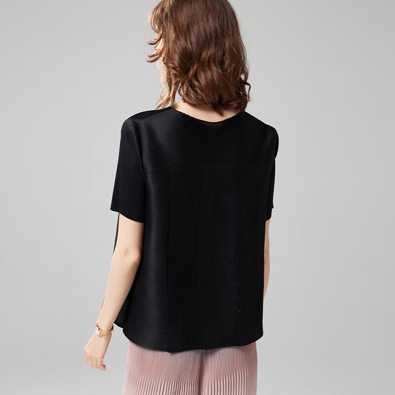 Wudao Light Luxury Pleated Beaded Round Neck Short Sleeve T-Shirt