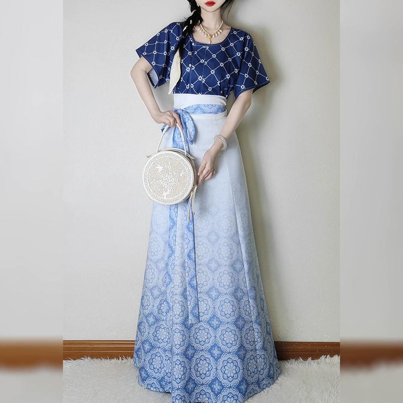 Hanfu Femei Stil Dinastia Tang Chineză, Cămașă cu Guler Atârnat Fustă Dintr-o Bucată Până la Talie Costum de Navetă Zilnică Pentru Femei