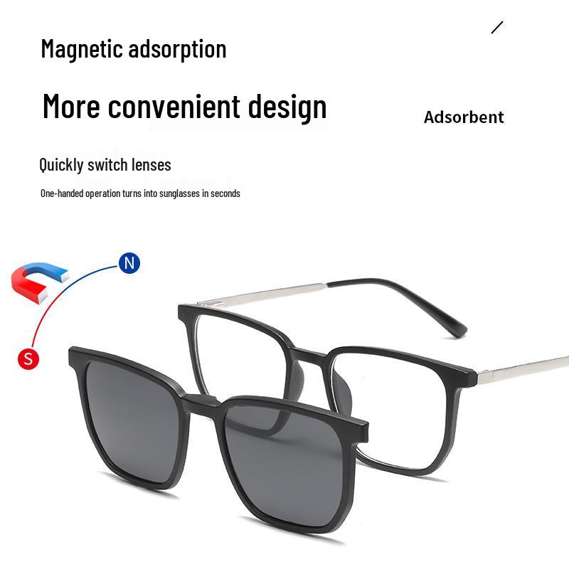 Occhiali da Sole Magnetici Polarizzati Clip-On per Miopia - Protezione UV, Montatura Quadrata, Visione Notturna, Unisex