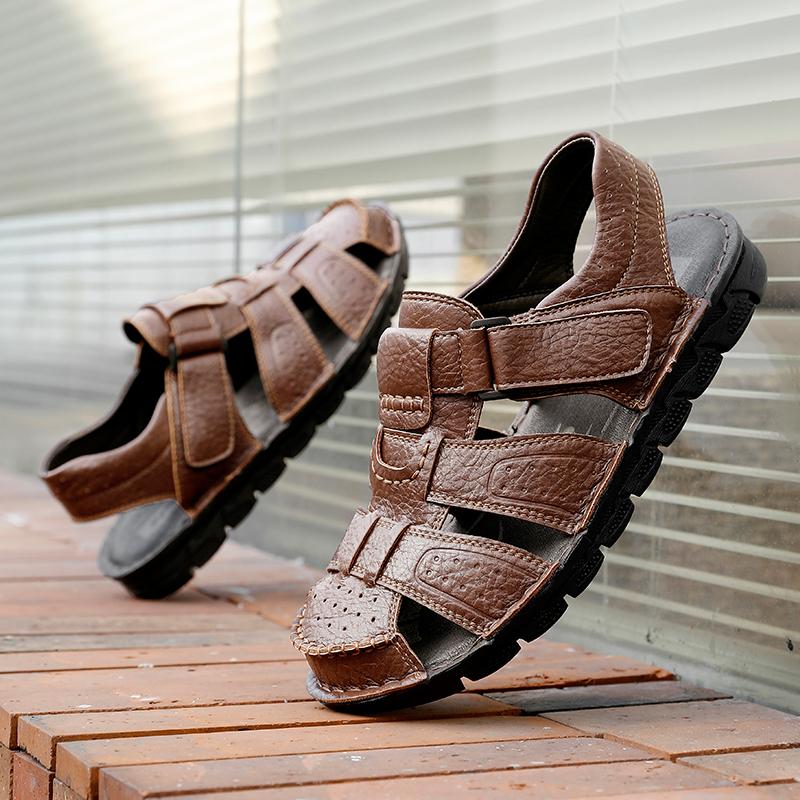 Fashion Fashion Mens Genuine Leather Summer Flats Non Slip Outdoor Male Sandals Water Walking Hiking Trekking Shoes Casual Beach Shoes