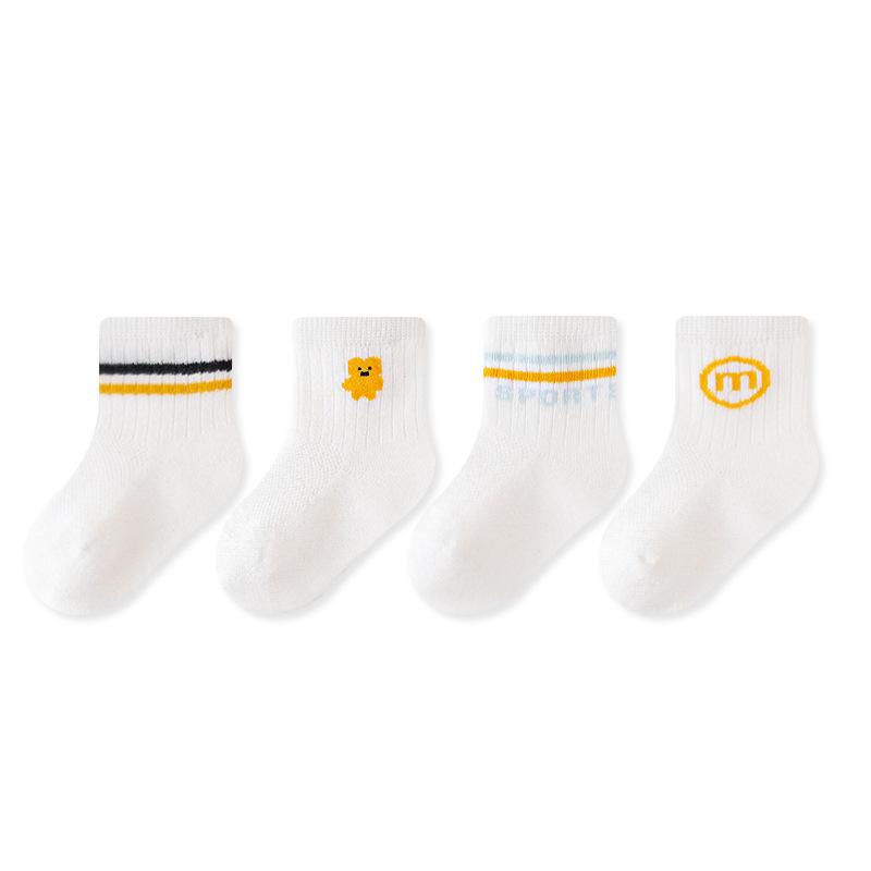 

4 пары/комплект детских носков для девочек и мальчиков, весна-лето, сетчатые тонкие детские носки для новорожденных детей 0-5 лет, белые спортивные носки для малышей L(3-5y) жёлтый