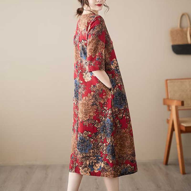 Dress for Woman Oversized Long Sleeve Ethnic Print Fitted Waist Vintage Casual Printed Long Loose Lace Dresses