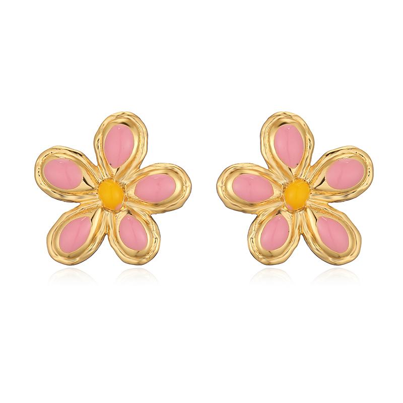

HECHENG 1Pair-2 Pcs Women s Enamel Drip Oil Craft Small Flower Earrings Sweet And Cute Earrings Cartilage Perforation Zircon розовый