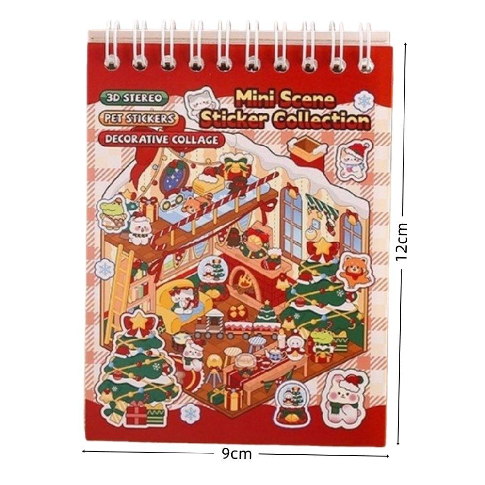 Merry Christmas Miniature Scenes Sticker Mini Size 6 Scenes 3D Landscape Sticker Creative Crafting Cartoon Pocket Sticker Book