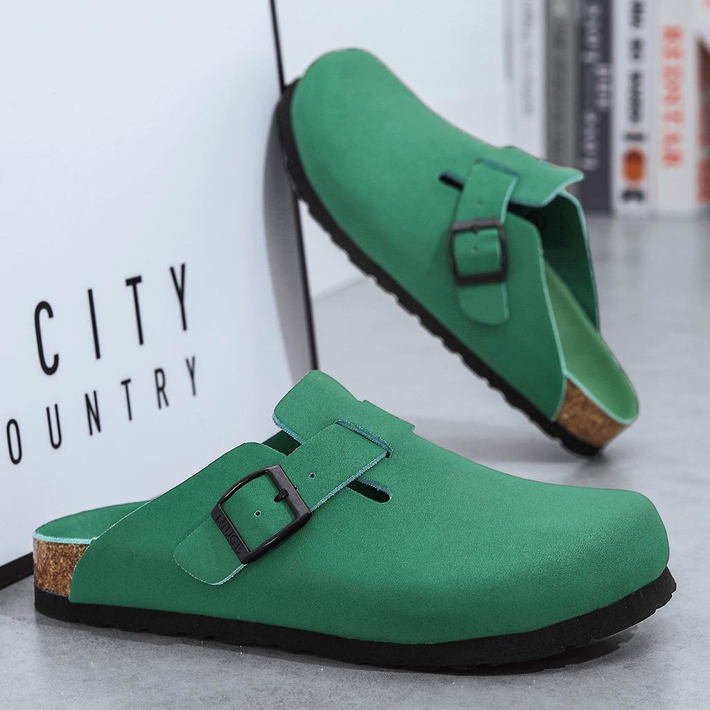 Unisex Leder Clogs Marinefarben Korkfußbett Sandalen mit Verstellbarer Schnalle Geschlossene Zehen Komfort Slides für Herren Damen 10 Farben