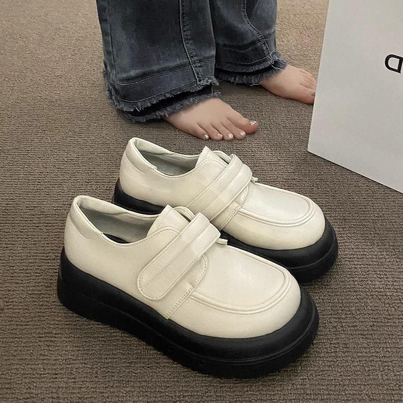 Thick-Soled Big-Headed British Loafers Children'S Autumn And Winter Versatile Height-Increasing College Japanese White Small Leather Shoes