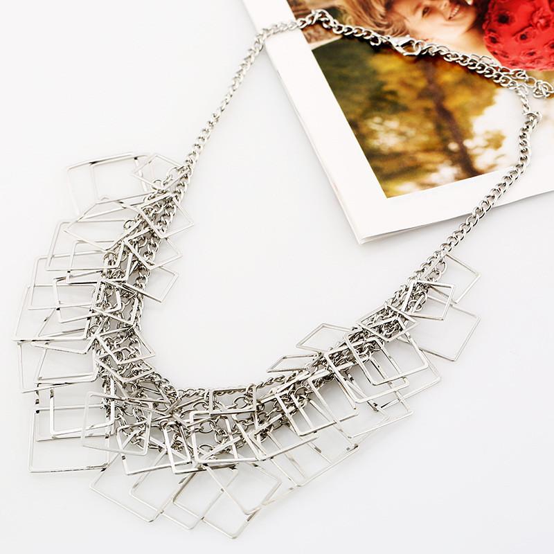 Layer Multi Square Geometric Necklace Metal Chain Pendant For Vintage Gift Style