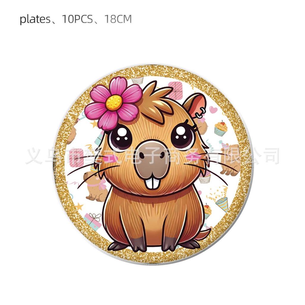 Capybara Theme Birthday Party Tableware: Disposable Plates, Napkins, & Tablecloth