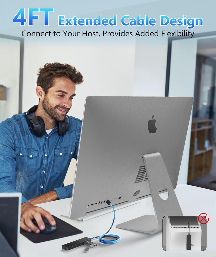 Aceele USB Hub with USB A 2 and 2 with Power Direct LED 5Gbps Data Compact and Compatible with Mac and Work from Home 5-Port 3.0, USB-A USB-C Ports,