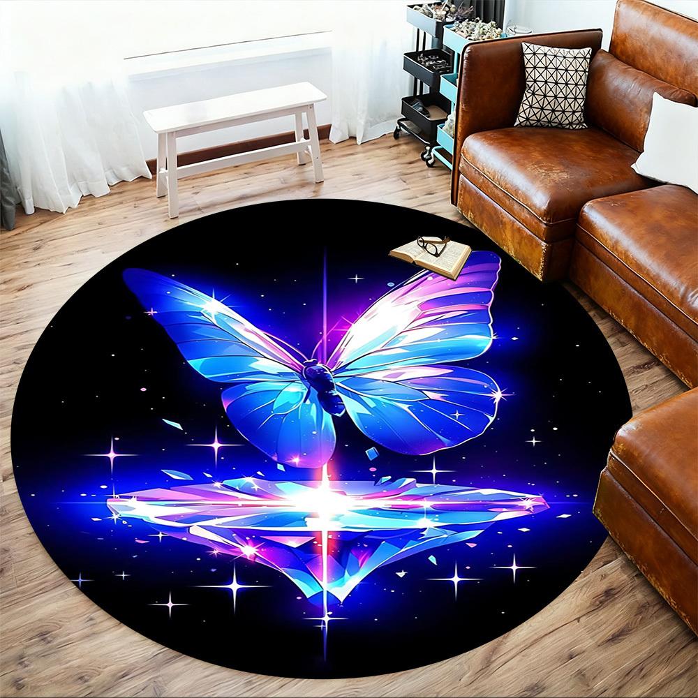 1pc Butterfly Diamond Round Chair mat office Area Rug - Non-Slip, Floor Mat for Office, Bedroom, and Indoor Decor p127149
