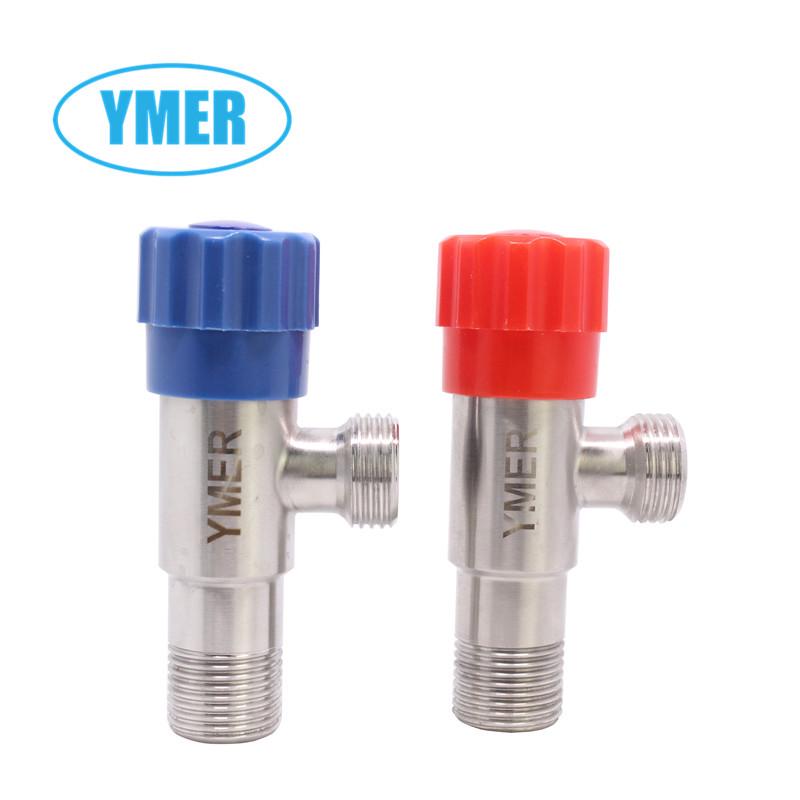Stainless Steel Dual 4-point Angle Valve with Thickened Stop Valve for Hot and Cold Water. 4-point Red Hot Water Angle Valve (1 pc)