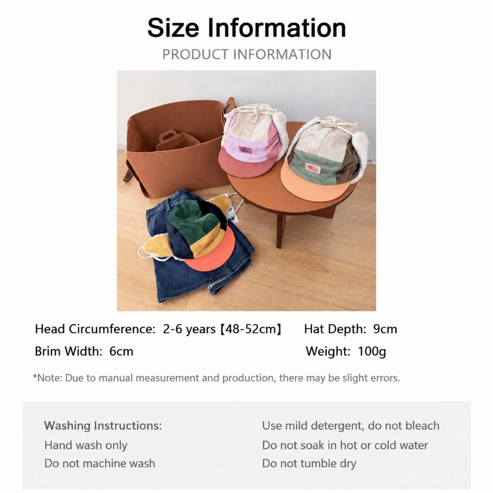 With Sherpa Earflaps Infant Trapper Hat Patchwork Corduroy Ski Hat Vintage Winter Cap  Toddlers