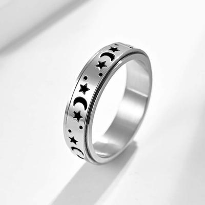 Stainless Steel Rings Moon And Star Ring Stress Relieving Anxiety Ring Engagement Wedding Promise Band For Women Men Size