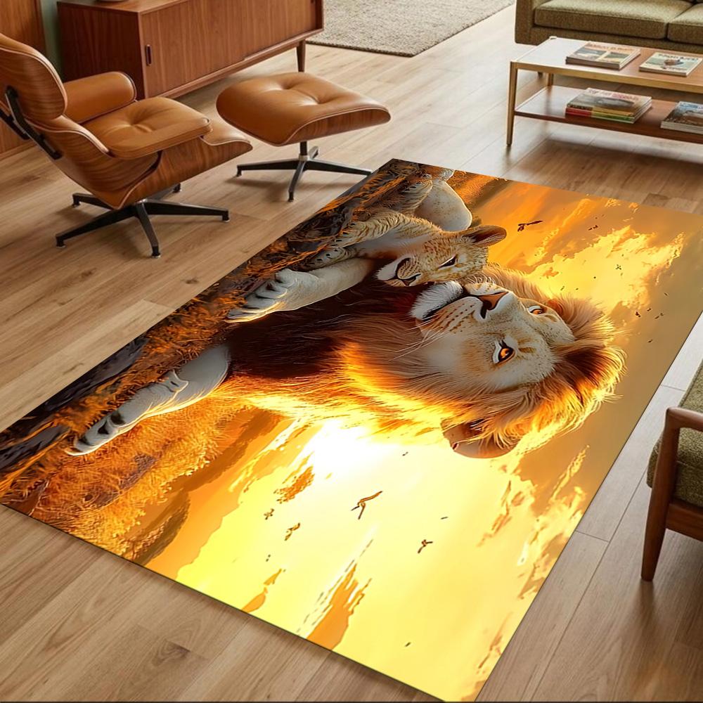 Lion And Cub Bond Non-Slip Home Carpet Design for Office Decor Living Room Bedroom Gift
