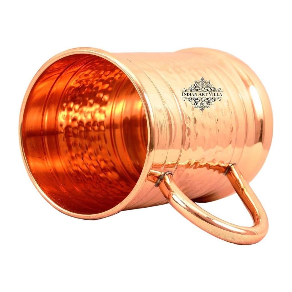 Pure Copper Tankard Shaped Ringed Design Moscow Mule Beer Mug Cup, Best for Beer Cocktail Parties, Barware, Volume-600ML, Set of 4