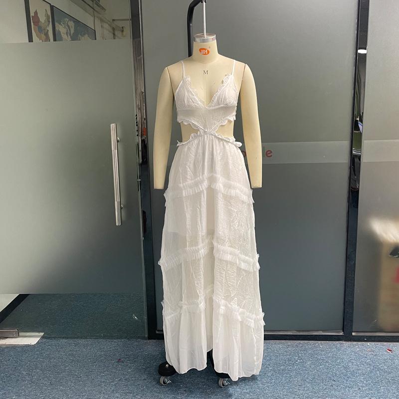 Autumn European American Sexy Home Sling Lace See Through Hole Dress