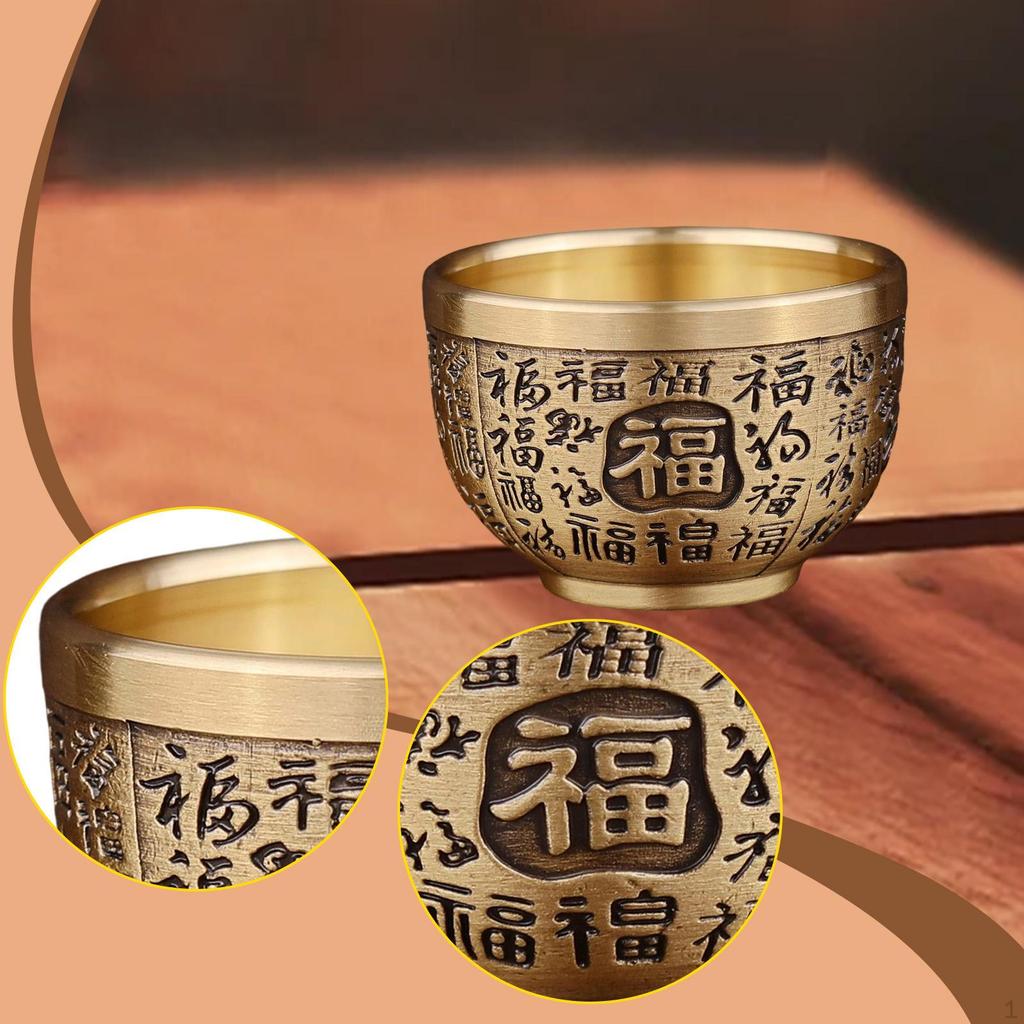 Copper Treasure Basin Bowl Decorative Collectible Table Centerpiece Feng Shui Decor Fortune Ornament