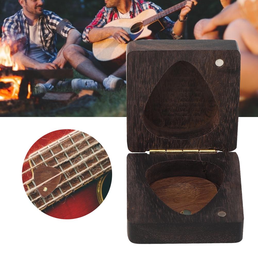 Guitar Pick Box Rosewood Open Magnet with 1Pc Pick Musical Instrument Accessories