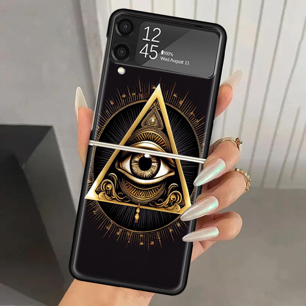 Sacred Eye of Horus Egypt Fresco Hard PC Phone Case For Samsung Galaxy Z Flip 6 5 4 3 Black Cover ZFlip6 Flip5 Flip4 5G Foldable