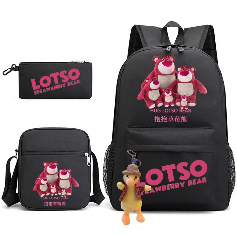 Large Capacity Schoolbag with Shoulder Strap; Student Three-piece Pencil Case Set