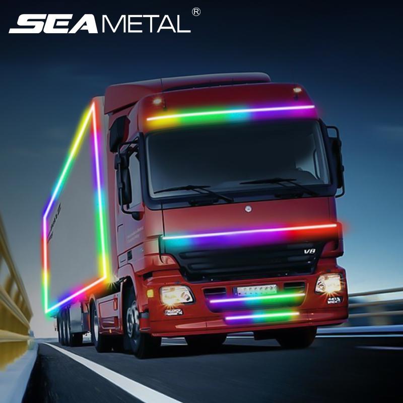 SEAMETAL 24V LED intermitent RGB Camion Lumină ambientală Bara de protecție de acoperiș Lampă de ușă Bandă de lampă decorativă Camion Lumini de avertizare pentru mașini Decorare