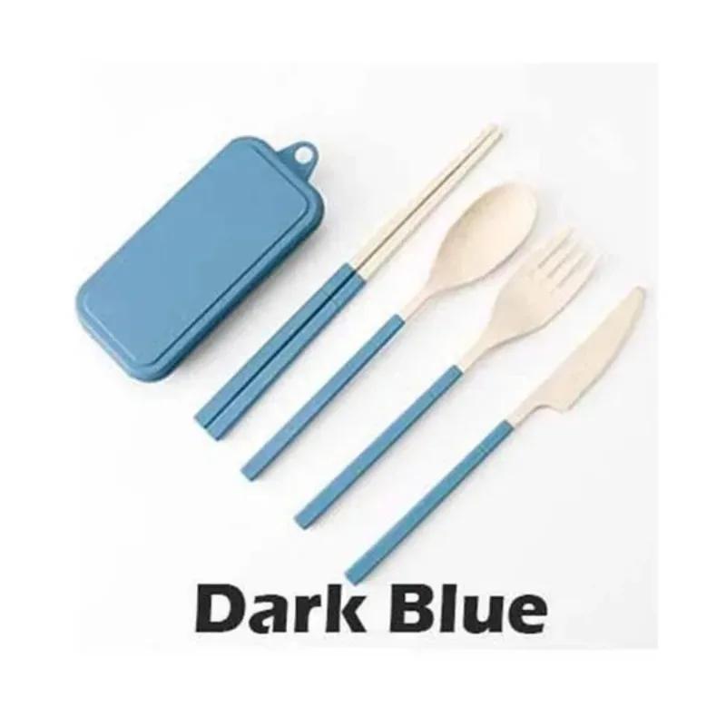 

1 Set Portable Travel Tableware Knife Fork Spoon Chopsticks Set Outdoor Travel Dinnerware Set Travel Utensil Box синій