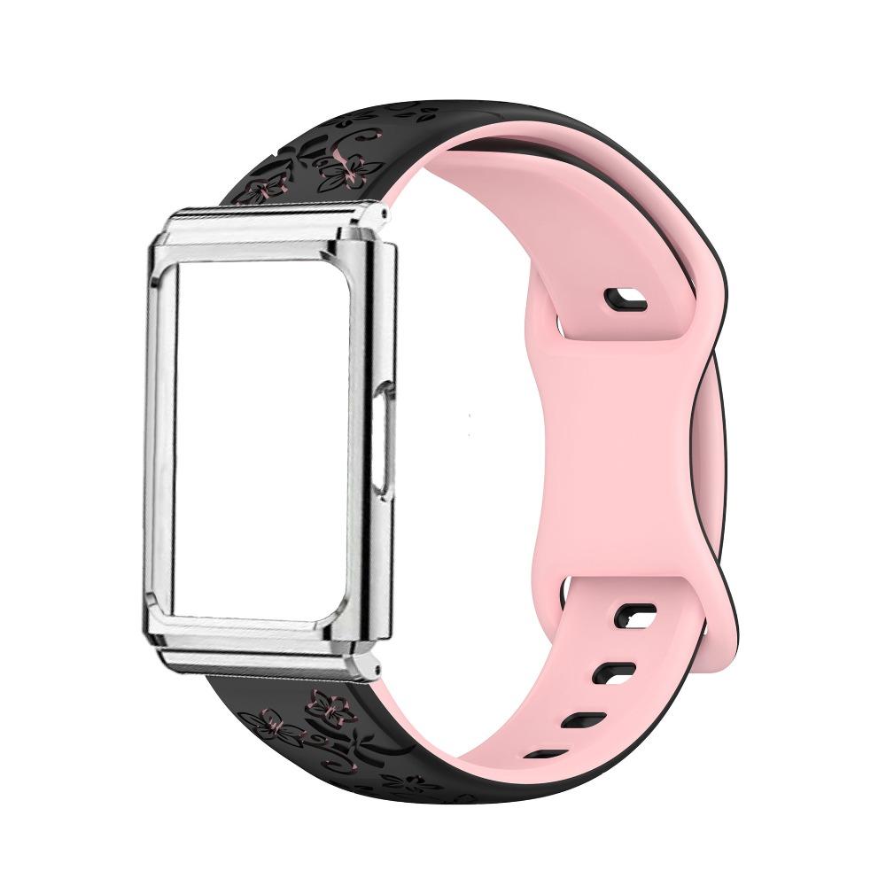 Metalowa rama etui ochronne + Dwukolorowy wytłaczany silikonowy pasek do Huawei Band 11 Pro